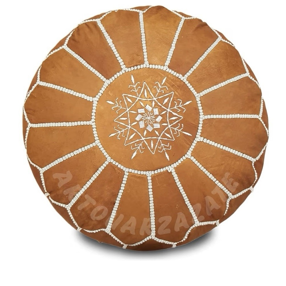 X2–Premium Moroccan Leather Pouf - Handmade - Ottoman, Footstool —unstuffed